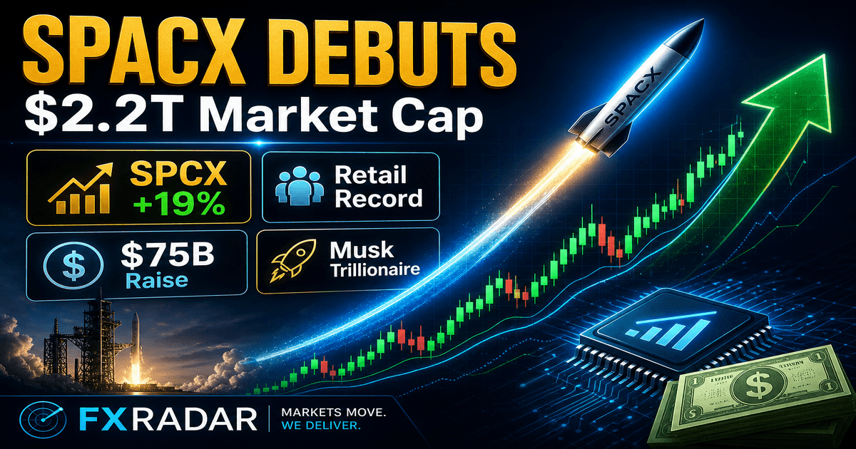 SpaceX IPO recap: $75B raised, $2.2T debut, and what NQ traders watch Monday